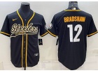 Pittsburgh Steelers #12 Terry Bradshaw Black Baseball Jersey