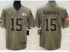 Kansas City Chiefs #15 Patrick Mahomes 2022 Green Salute To Service Jersey