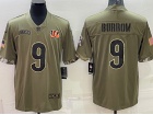 Cincinnati Bengals #9 Joe Burrow 2022 Green Salute To Service Jersey