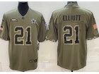 Dallas Cowboys #21 Ezekiel Elliott 2022 Green Salute To Service Jersey