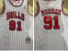 Chicago Bulls #91 Dennis Rodman White Pinstripes 1995-96 Throwback Jersey