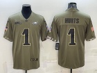 Philadelphia Eagles #1 Jalen Hurts 2022 Green Salute To Service Jersey