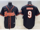 Cincinnati Bengals #9 Joe Burrow Black Baseball Jersey