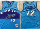 Utah Jazz #12 John Stockton Blue Throwback Jersey