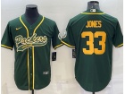 Green Bay Packers #33 Aaron Jones Green Throwback Baseball Jersey