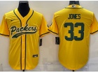 Green Bay Packers #33 Aaron Jones Yellow Baseball Jersey