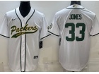 Green Bay Packers #33 Aaron Jones White Baseball Jersey