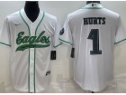 Philadelphia Eagles #1 Jalen Hurts White Baseball Jersey