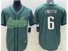 Philadelphia Eagles #6 DeVonta Smith Green Baseball Jersey