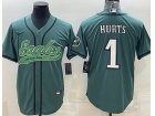 Philadelphia Eagles #1 Jalen Hurts Green Baseball Jersey