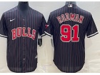 Chicago Bulls #91 Dennis Rodman Black Pinstrip Baseball Jersey