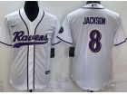 Baltimore Ravens #8 Lamar Jackson White Baseball Jersey