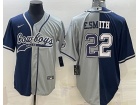 Dallas Cowboys #22 E.Smith Blue Grey Split Baseball Jersey