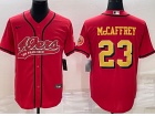 San Francisco 49ers #23 Christian Mccaffrey Red With Gold Number Baseball Jersey