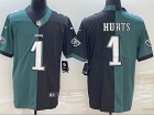 Philadelphia Eagles #1 Jalen Hurts Black Green Split Jersey