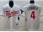 Nike Minnesota Twins #4 Carlos Correa White With Red Twins Cool Base Jersey