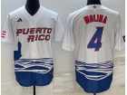 Puerto Rico #4 Yadier Molina White Jersey