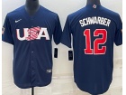 Team USA #12 Kyle Schwarber Blue Jersey