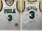 Philadelphia 76ers #3 Allen Iverson White With Green Number Throwback Jersey