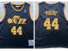 Utah Jazz #44 Pete Maravich Pistol Black Throwback Jersey