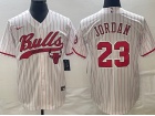 Chicago Bulls #23 Michael Jordan White With Red Stripe Baseball Jersey