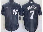 New York Yankees #7 Mickey Mantle Black Pinstrip Cool Base Jersey