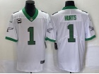 Philadelphia Eagles #1 Jalen Hurts White Throwback with C Patch Limited Jersey