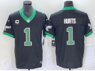 Philadelphia Eagles #1 Jalen Hurts Black with C Patch Throwback Limited Jersey