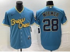 Nike Milwaukee Brewers #28 Joey Wiemer Baby Blue City Cool Base Jersey