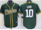 Green Bay Packers #10 Jordan Love Green Baseball Jersey