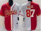 Kansas City Chiefs #87 Travis Kelce Red White Split Baseball Jersey