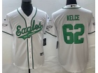 Philadelphia Eagles #62 Jason Kelce White With Green Number Baseball Jersey