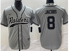 Las Vegas Raiders#8 Josh Jacobs Grey Baseball Jersey