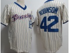 Los Angeles Dodgers #42 Jackie Robinson Cream Pinstrip Throwback Jersey