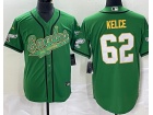 Philadelphia Eagles #62 Jason Kelce Kelly Green With Golden Name Baseball Jersey