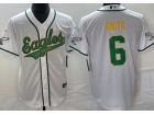 Philadelphia Eagles #6 DeVonta Smith White With Gold Name Baseball Jersey