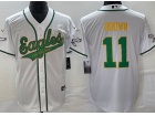 Philadelphia Eagles #11 Aj Brown White With Gold Name Baseball Jersey