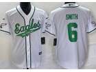 Philadelphia Eagles #6 DeVonta Smith White With Kelly Green Numbers Baseball Jersey