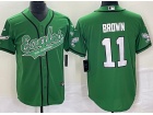 Philadelphia Eagles #11 Aj Brown Kelly Green Baseball Jersey