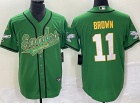 Philadelphia Eagles #11 Aj Brown Kelly Green With Gold Name Baseball Jersey