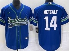 Seattle Seahawks #14 DK Metcalf Blue Throwback Baseball Jersey