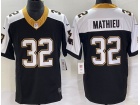 New Orleans Saints #32 Tyrann Mathieu Black With White Shoulders Limited Jersey