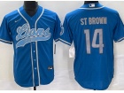 Detroit Lions #14 Amon-Ra St. Brown Blue Baseball Jersey