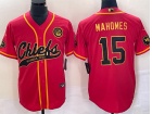 Kansas City Chiefs #15 Patrick Mahomes Red With Gold Name Baseball Jersey