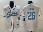 Detroit Lions #26 Jahmyr Gibbs White Baseball Jersey