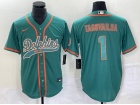 Miami Dolphins #1 Tua Tagovailoa Teal Baseball Jersey