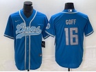 Detroit Lions #16 Jared Goff Baby Blue Baseball Jersey