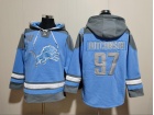 Detroit Lions #97 Aidan Hutchinson Baby Blue/Grey Hoodies