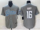 Detroit Lions #16 Jared Goff Grey Baseball Jersey