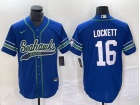 Seattle Seahawks #16 Tyler Lockett Blue Throwback Baseball Jersey